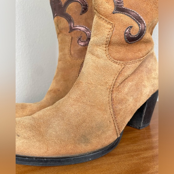 Vtg Nine West Brown Hippie Boho Western Cowboy Pull On Leather Boots Size 38 - Picture 7 of 14